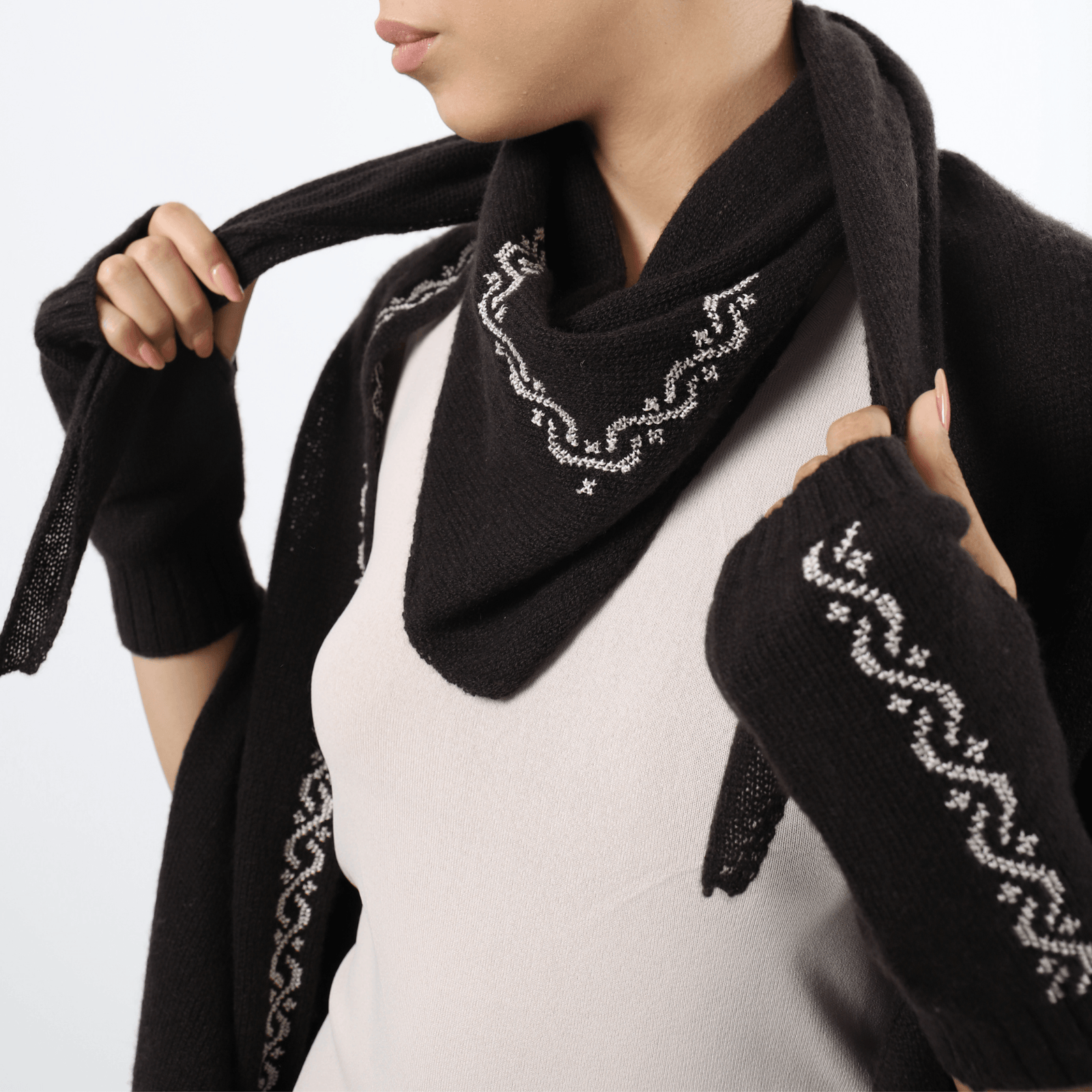 BROWN  CASHMERE TRIANGLE SCARF | WAVES