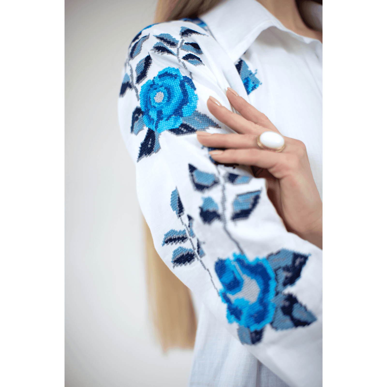 WHITE LINEN SHIRT DRESS SEA BLUE HANA ROSE
