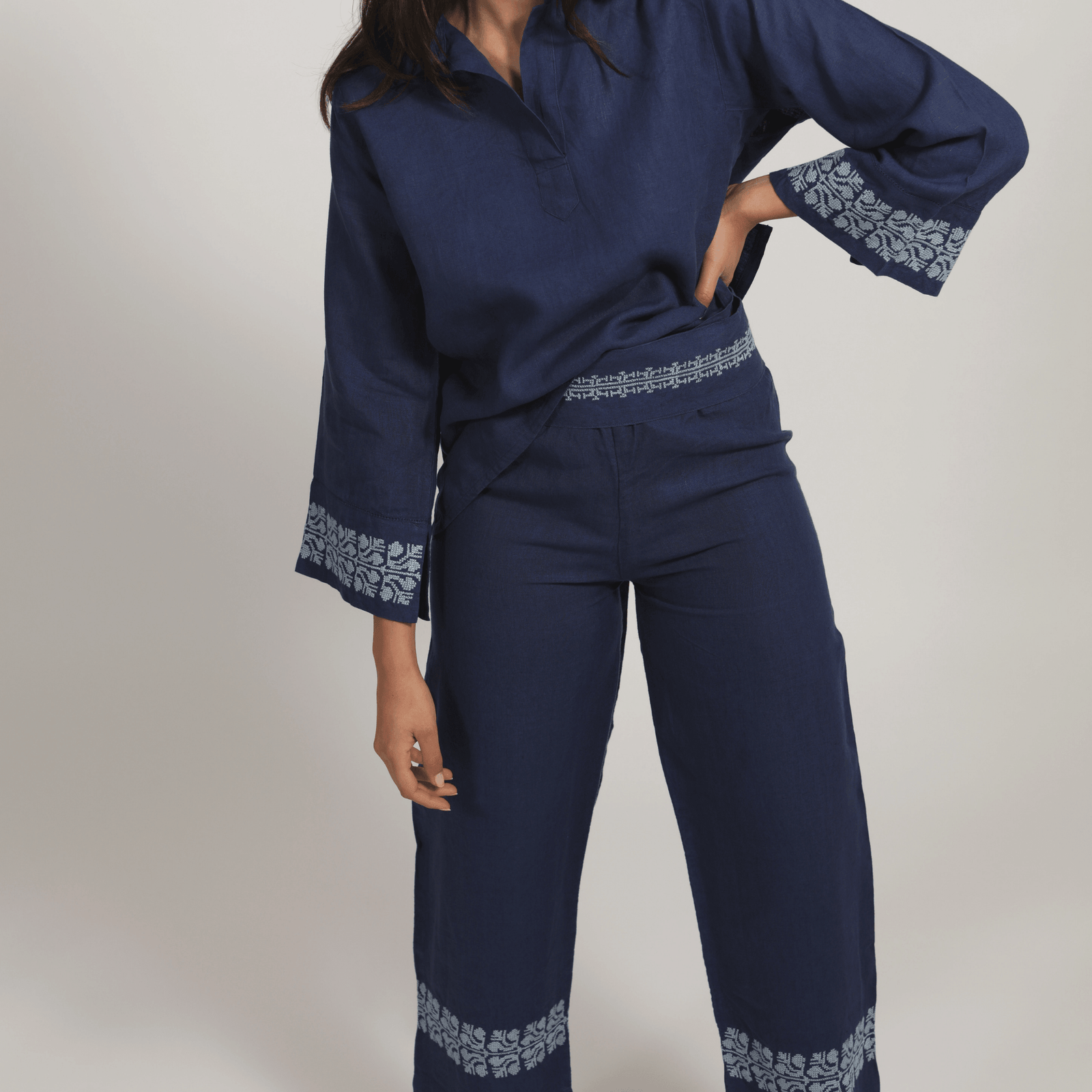 INDIGO BLUE LINEN PALAZZO PANTS | SINEAD