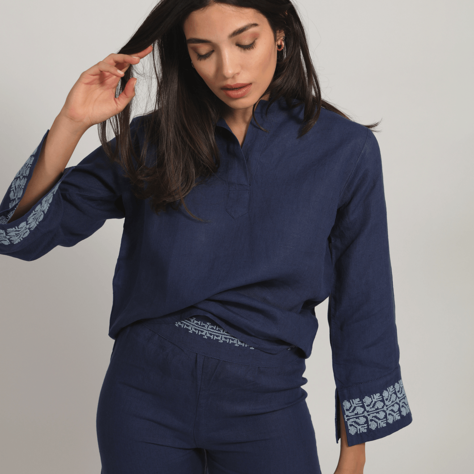 INDIGO BLUE LINEN PALAZZO PANTS | SINEAD