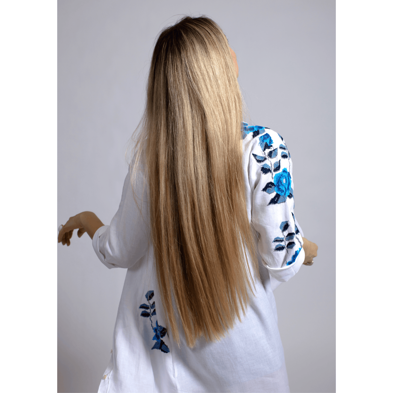 WHITE LINEN SHIRT DRESS SEA BLUE HANA ROSE