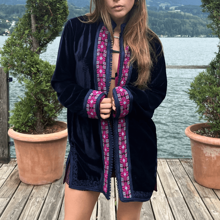 THE JOMO JACKET | HOT PINK ON BLUE
