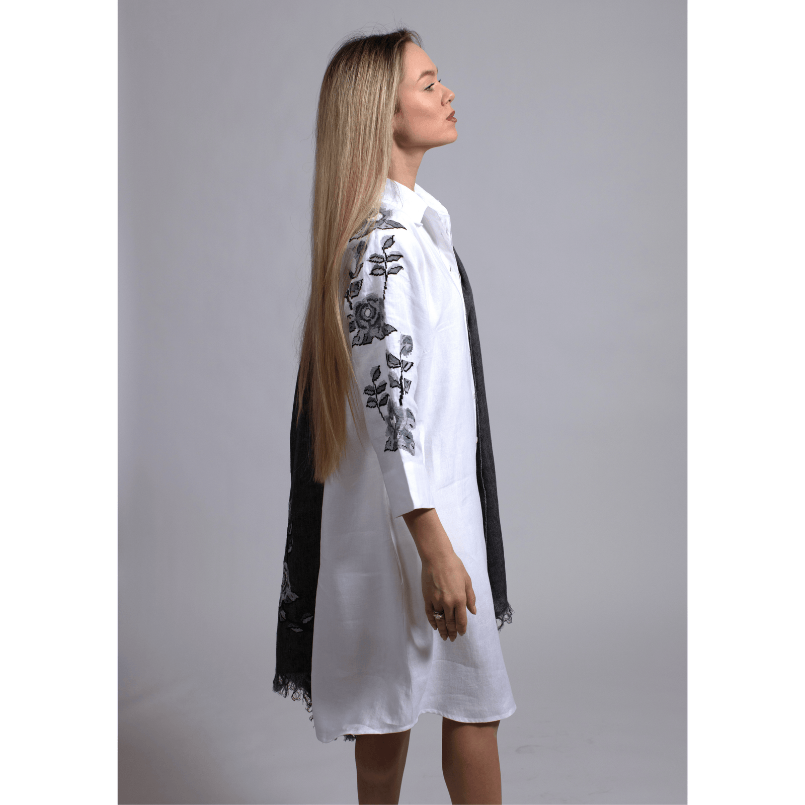 WHITE LINEN SHIRT DRESS STORM GRAY HANA ROSE