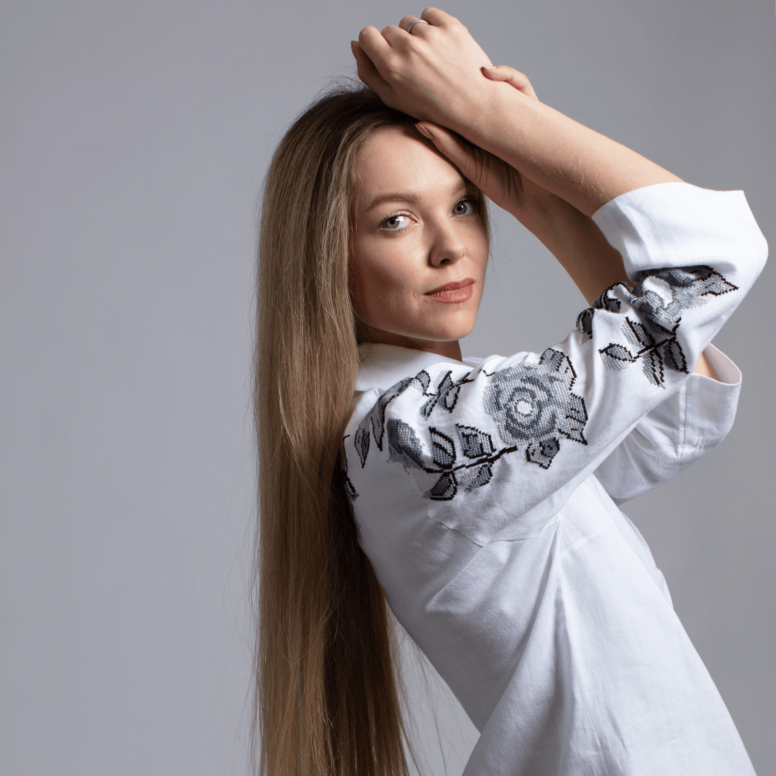 WHITE LINEN SHIRT DRESS STORM GRAY HANA ROSE