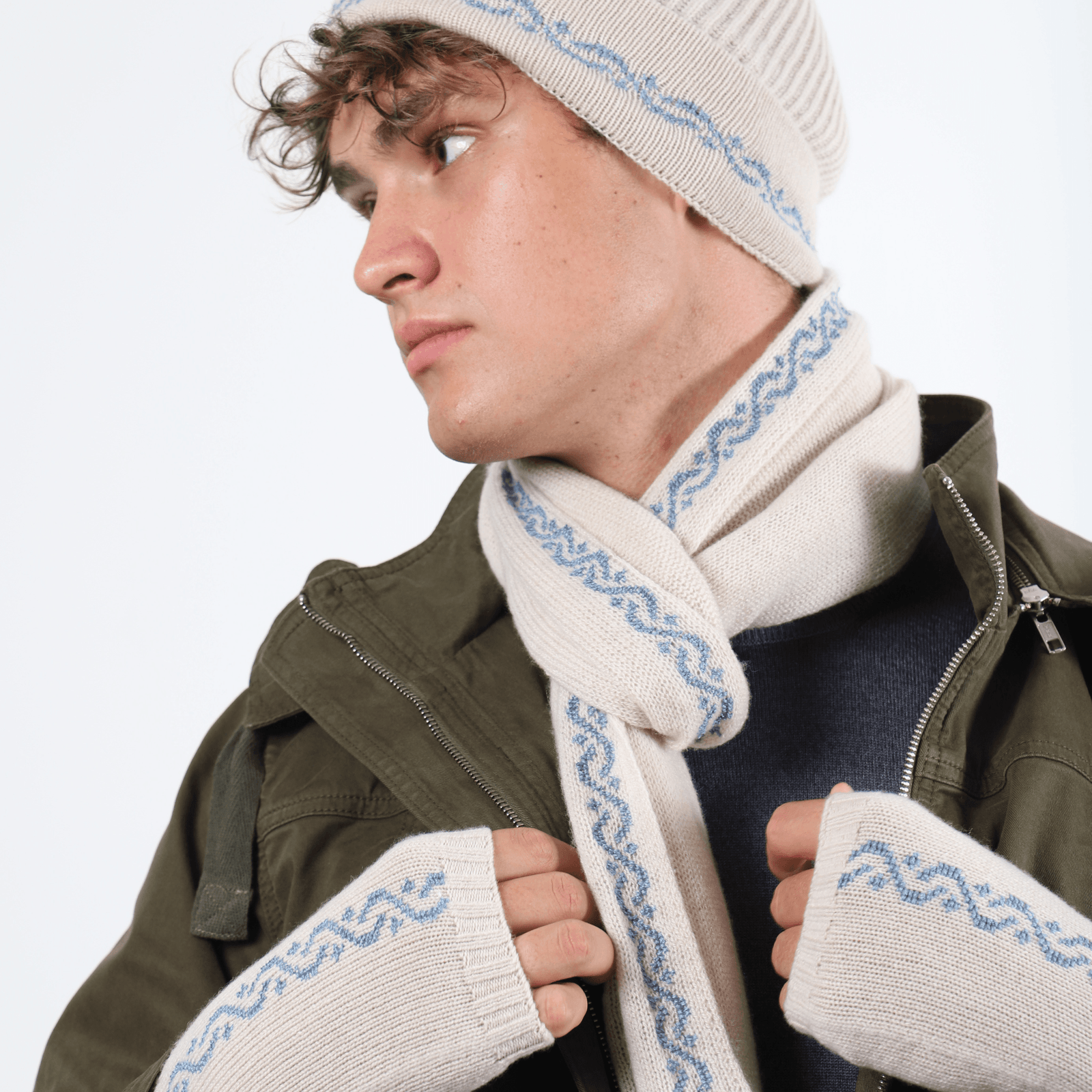 CREAM BEIGE CASHMERE BEANIE | WAVES