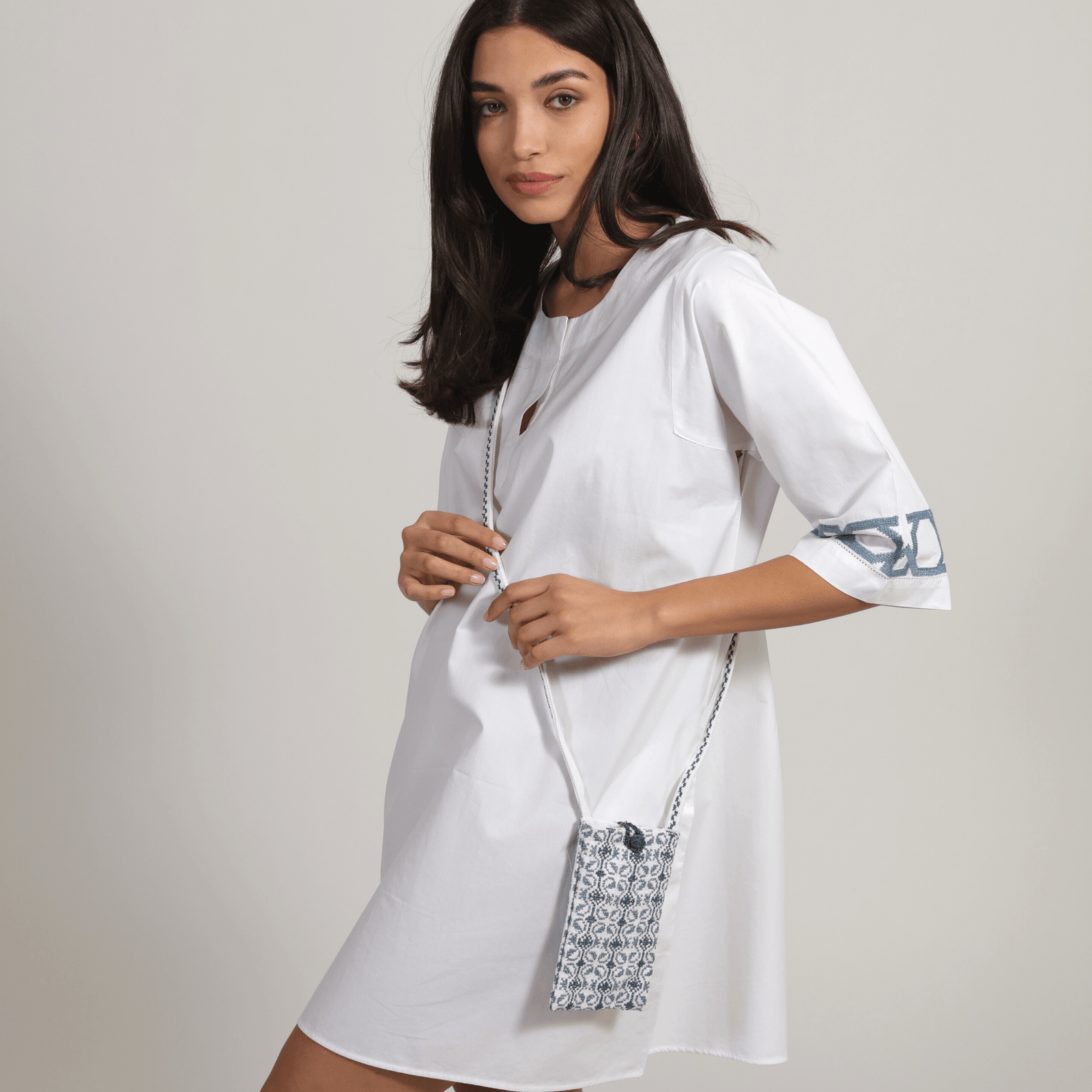 ESMERALDA | WHITE SHORT COTTON DRESS | BLUE AL QUDS