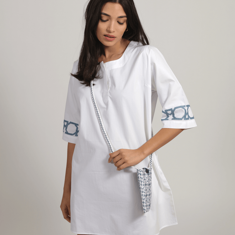 ESMERALDA | WHITE SHORT COTTON DRESS | BLUE AL QUDS