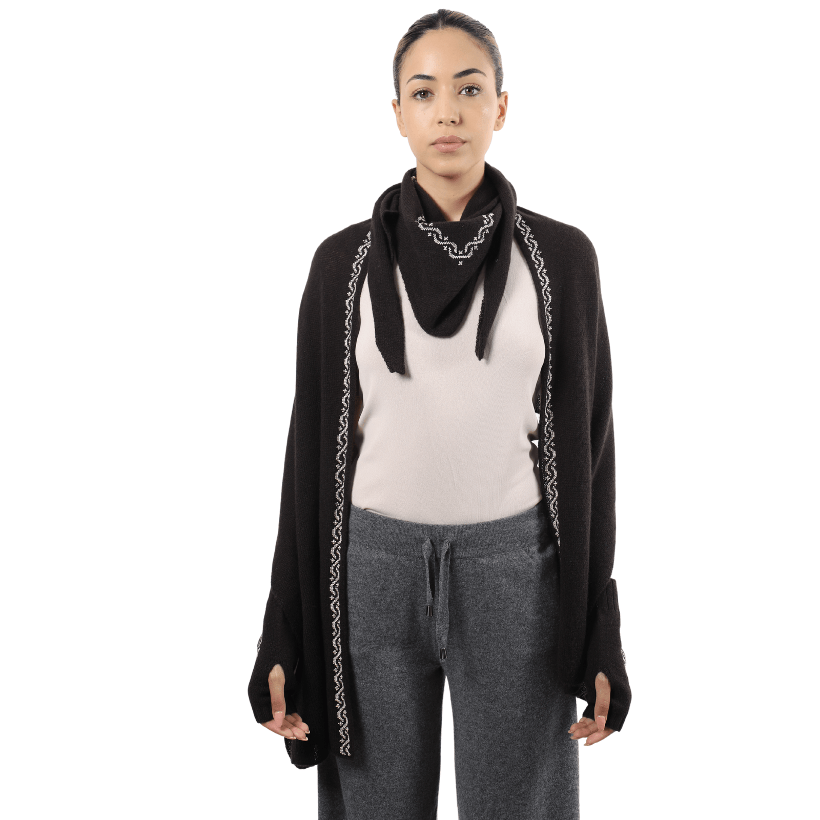 BROWN  CASHMERE TRIANGLE SCARF | WAVES