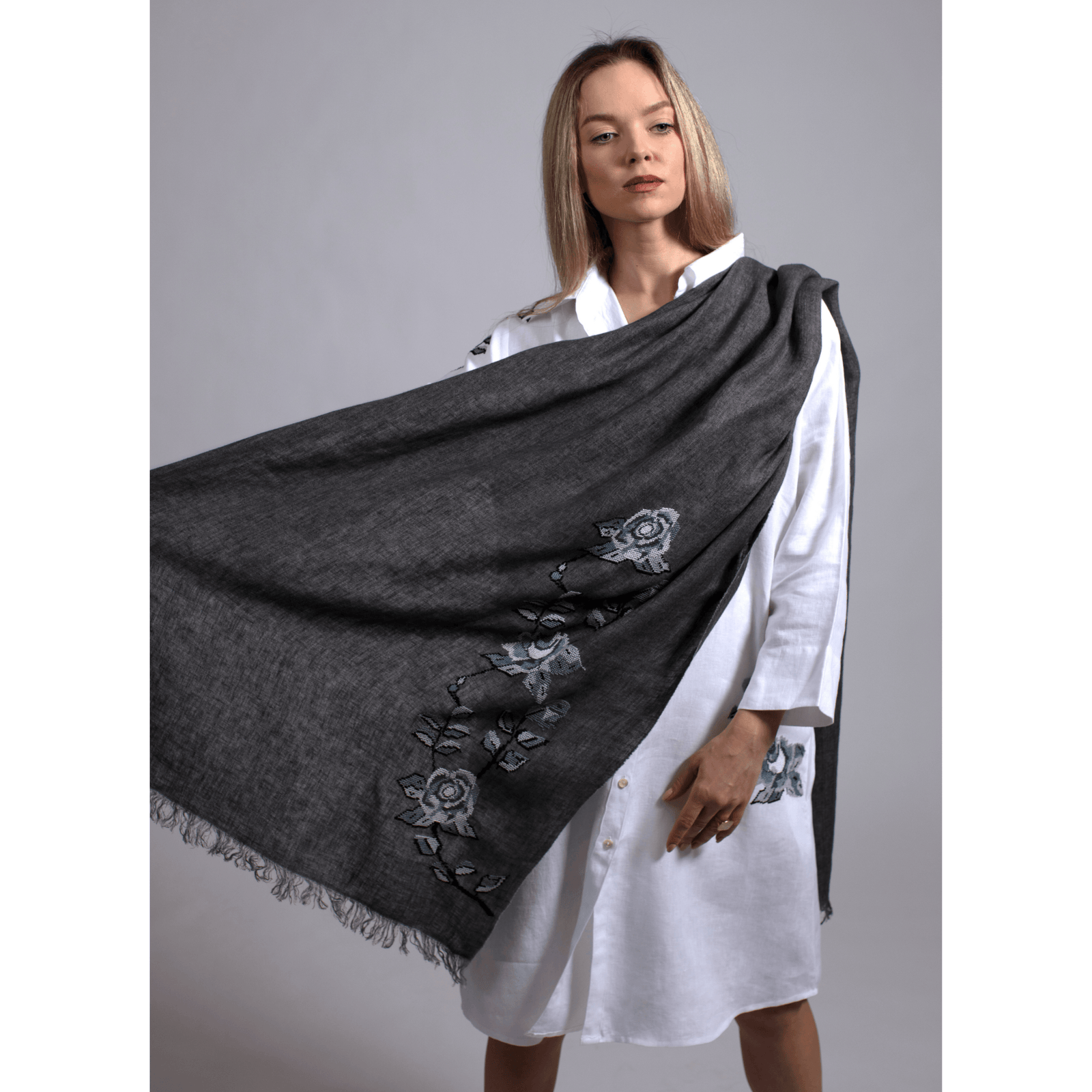 WHITE LINEN SHIRT DRESS STORM GRAY HANA ROSE