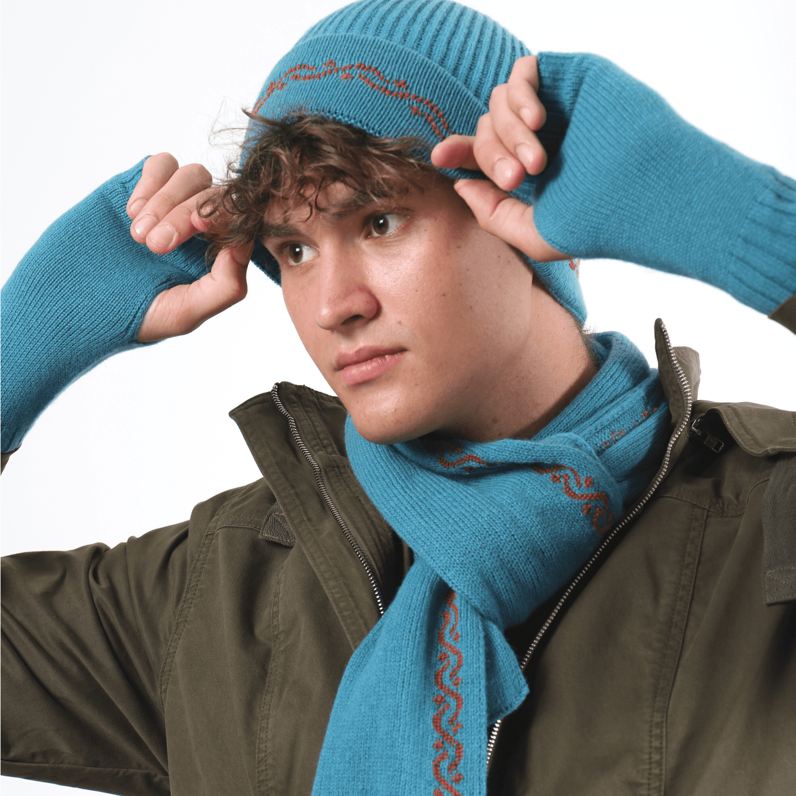 TEAL CASHMERE BEANIE | WAVES