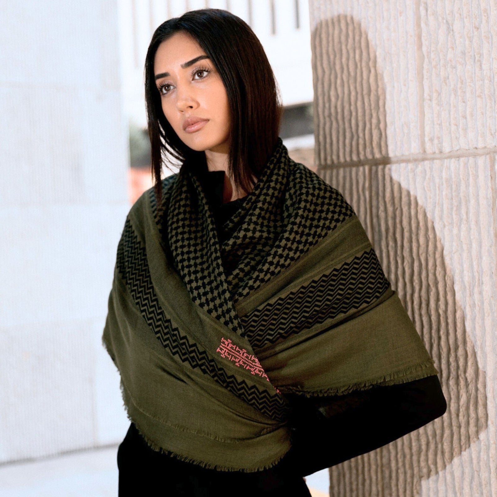 KHAKI MERINO WOOL & SILK IBRAHIM KEFFIYEH