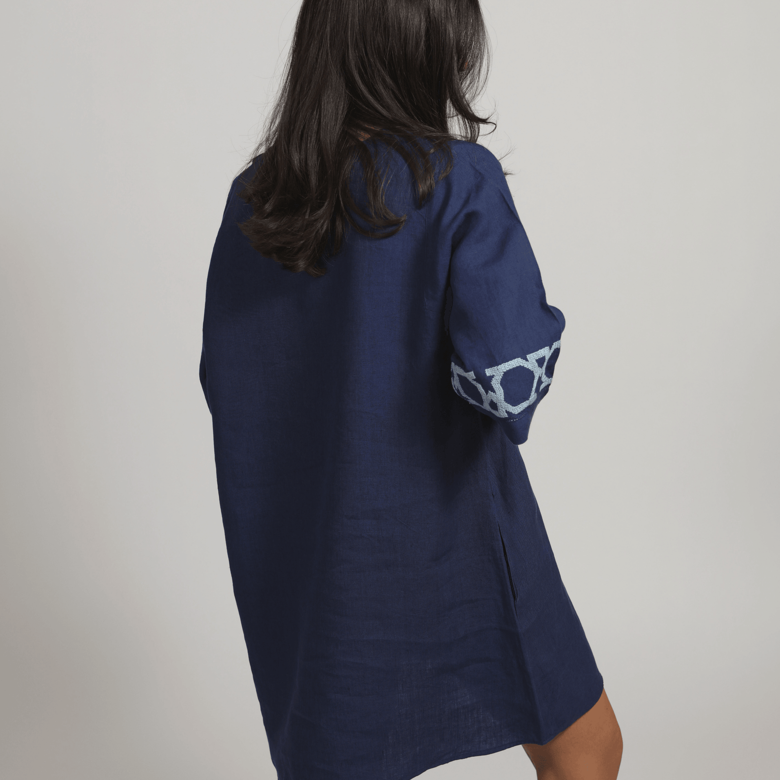 ESMERALDA INDIGO BLUE SHORT LINEN DRESS AL QUDS