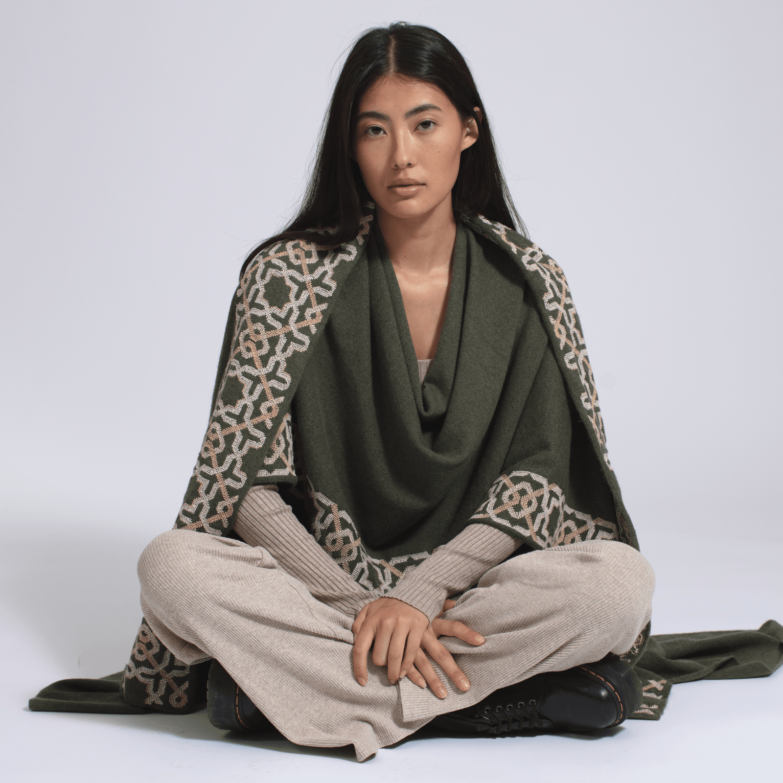 KHAKI CASHMERE PONCHO