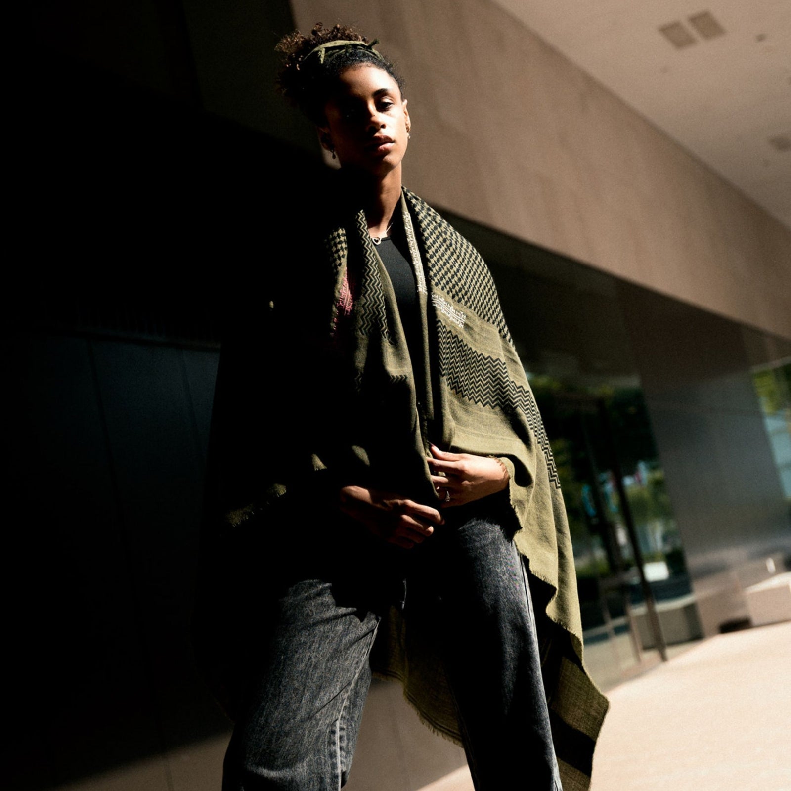 KHAKI MERINO WOOL & SILK IBRAHIM KEFFIYEH