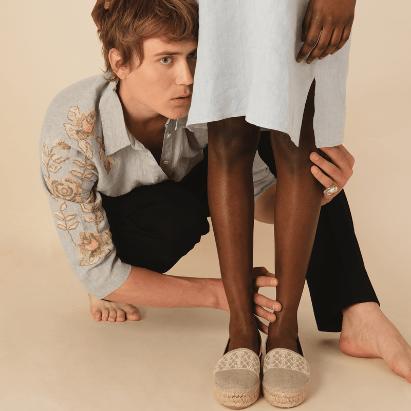 GRAY LINEN SHIRT KHAKI HANA ROSE