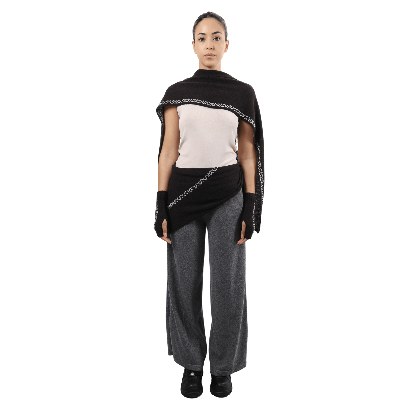 BROWN CASHMERE SCARF | WAVES