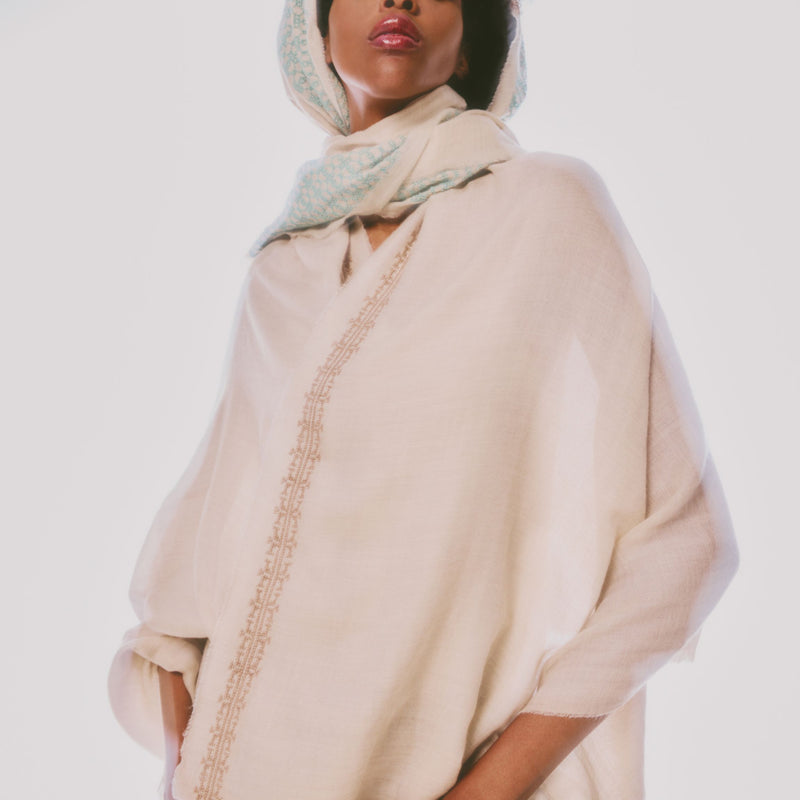 BEIGE CASHMERE & SILK SHAWL HAZEL IBRAHIM