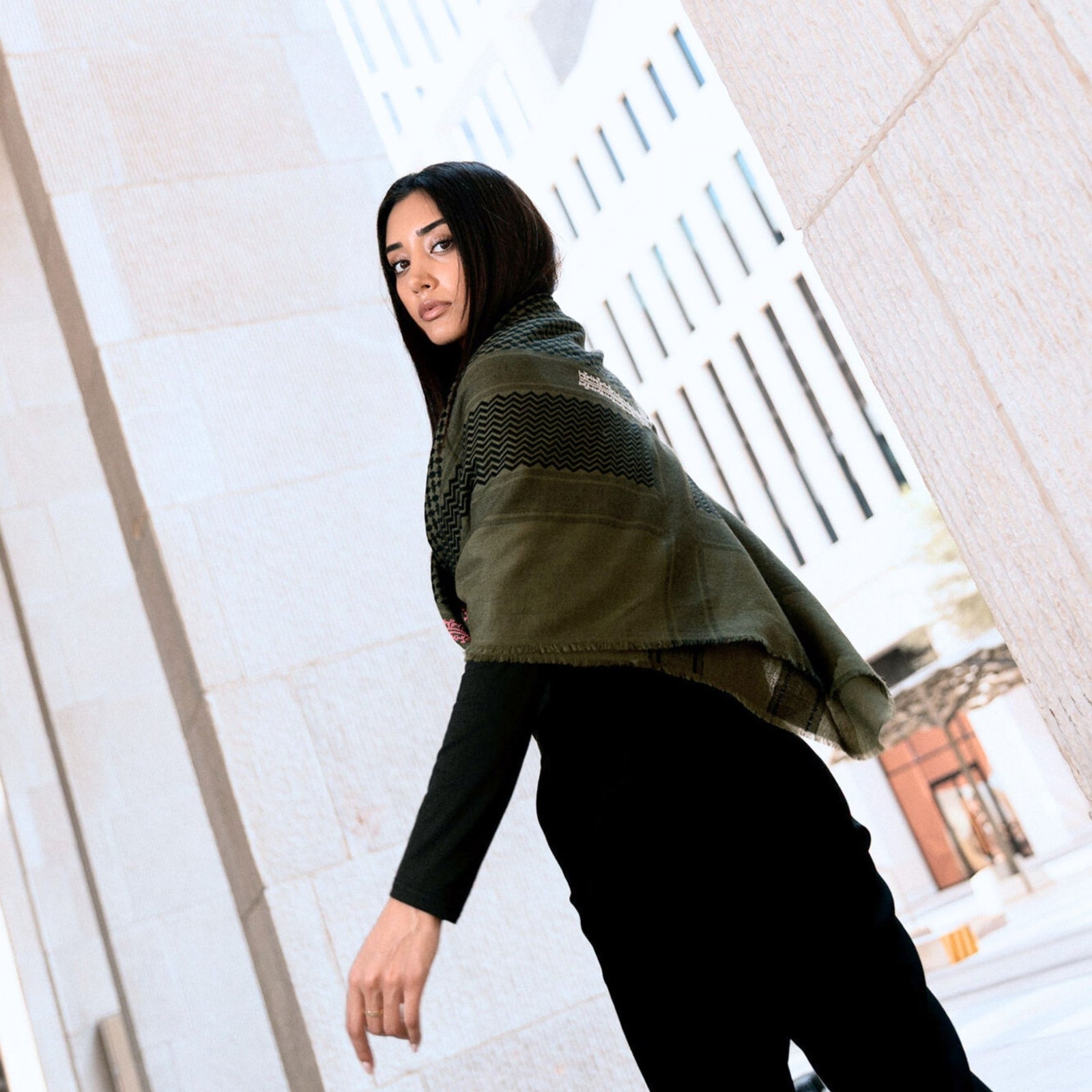 KHAKI MERINO WOOL & SILK IBRAHIM KEFFIYEH