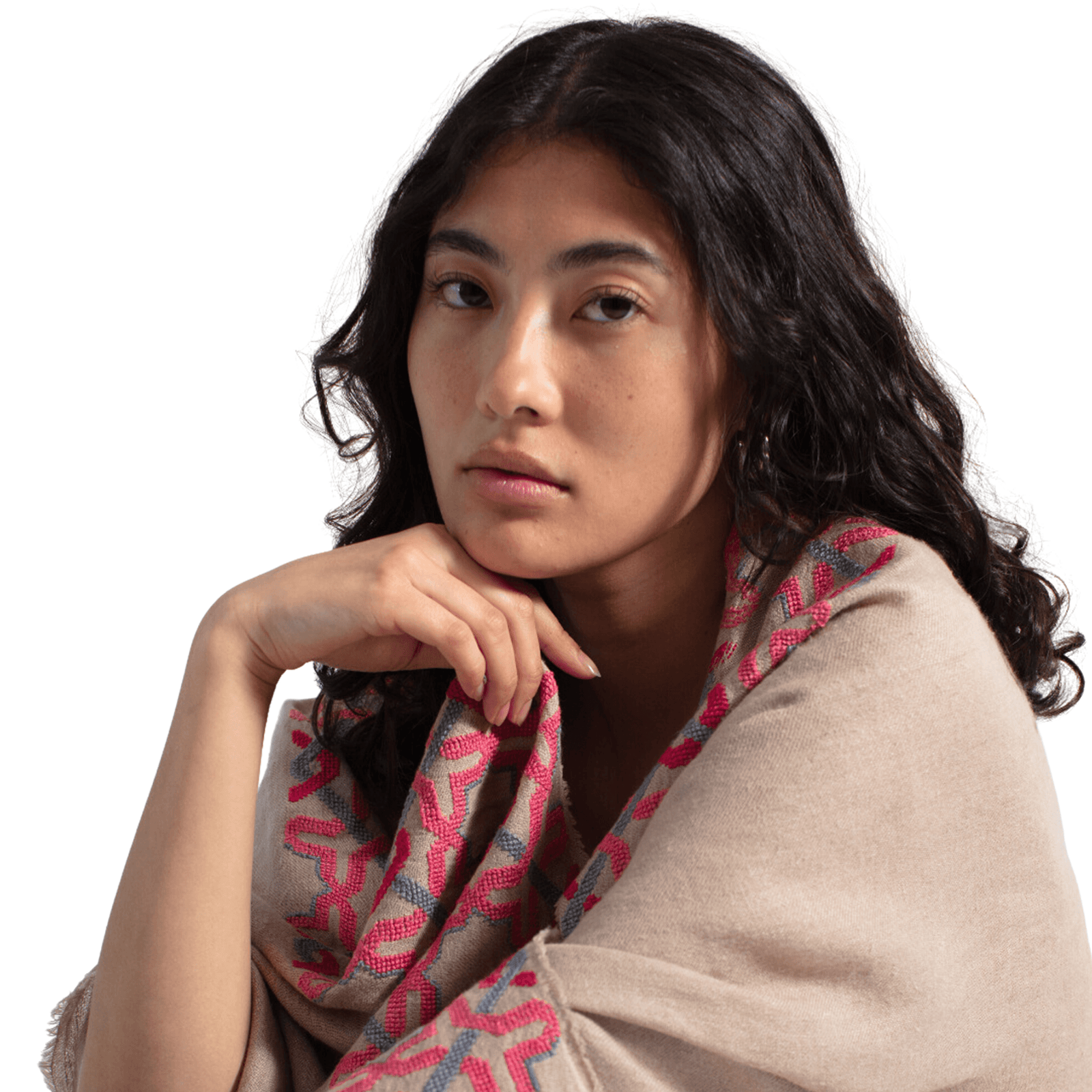 BEIGE LINEN SHAWL SUNSET PINK ALHAMBRA