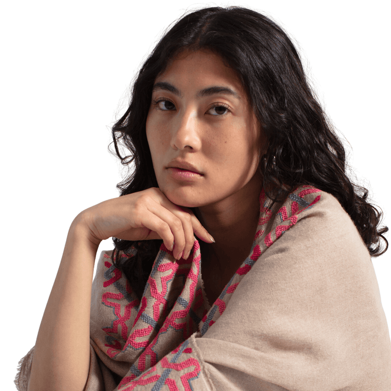 BEIGE LINEN SHAWL SUNSET PINK ALHAMBRA