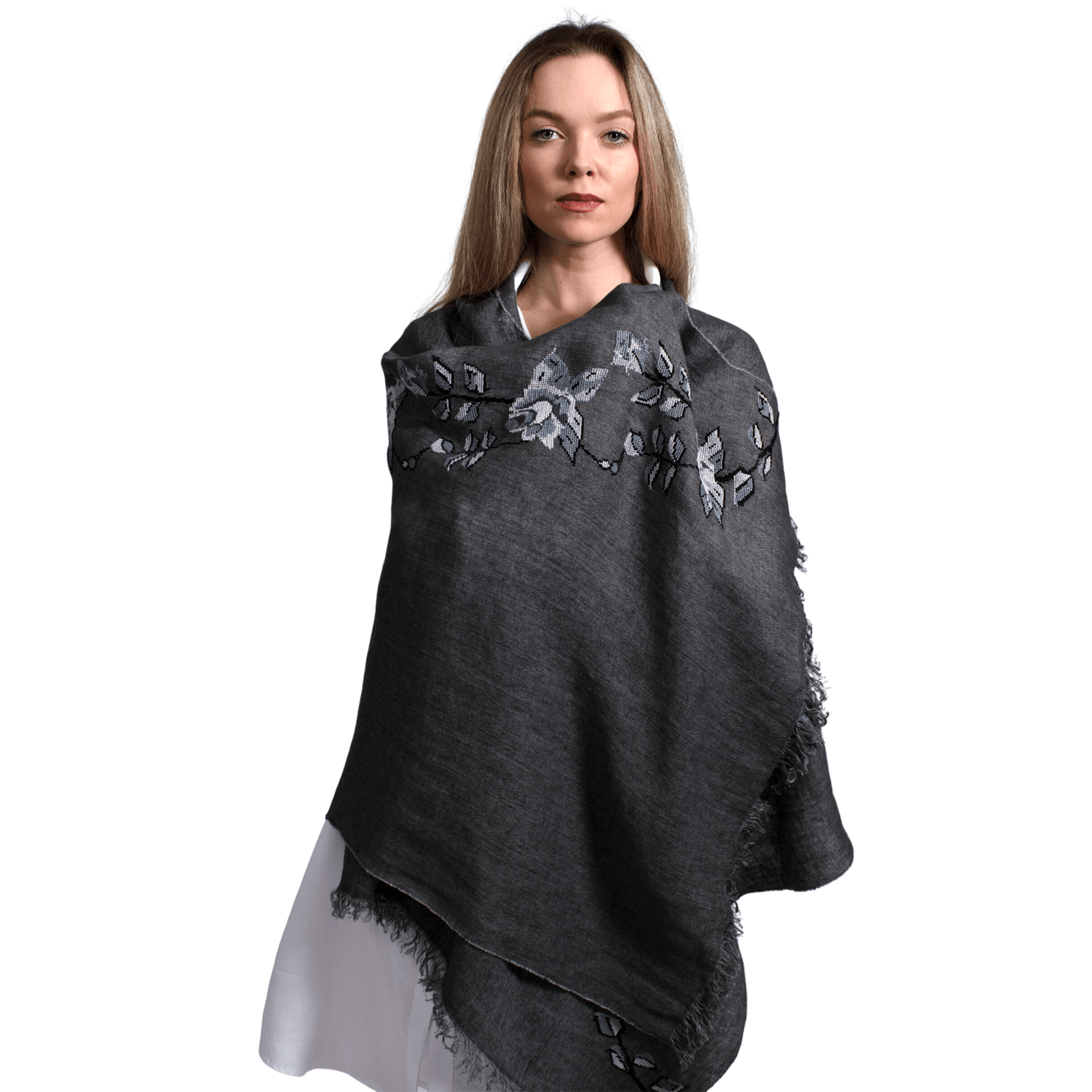 GRAY LINEN SHAWL STORM GRAY HANA ROSE