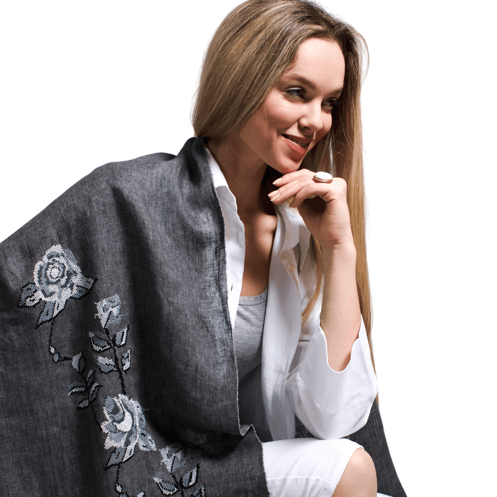 GRAY LINEN SHAWL STORM GRAY HANA ROSE
