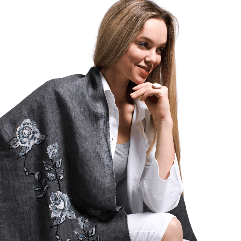 GRAY LINEN SHAWL STORM GRAY HANA ROSE