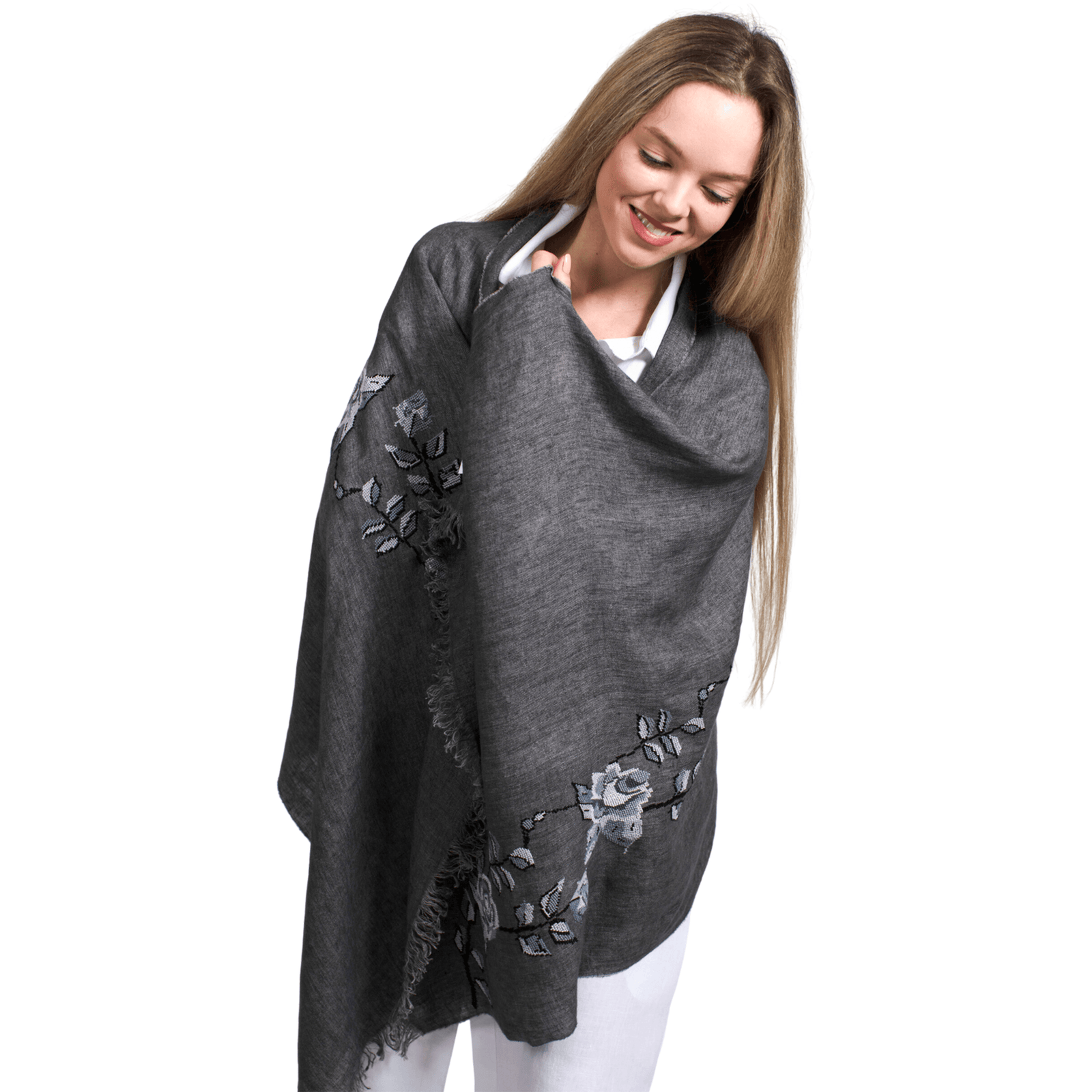 GRAY LINEN SHAWL STORM GRAY HANA ROSE