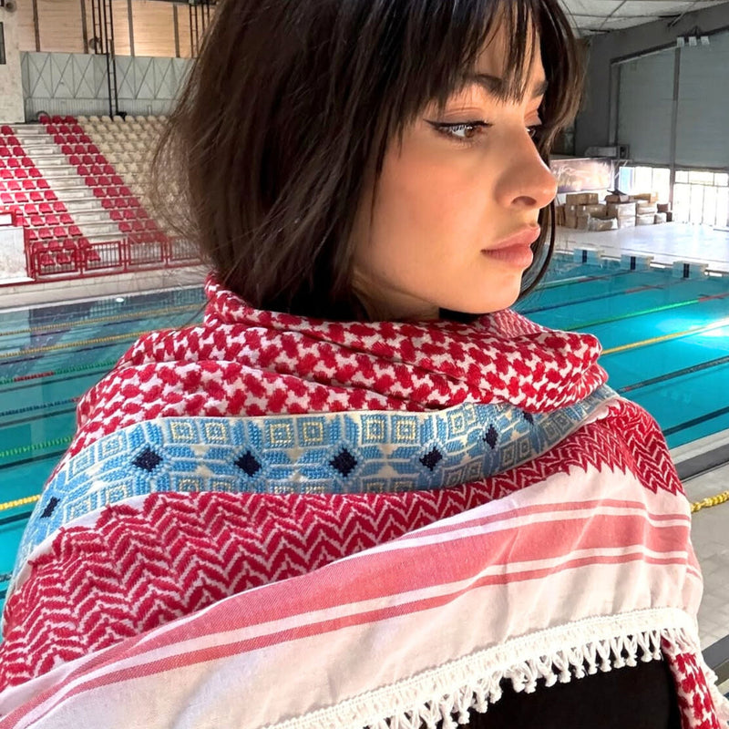 LINDA RED & WHITE CROSS KEFFIYEH