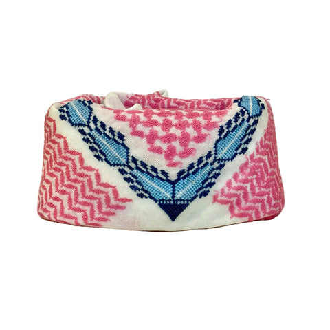 MINI PINK & WHITE ROSE COTTON KEFFIYEH