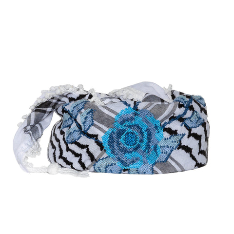 BLUE & WHITE ROSE KEFFIYEH