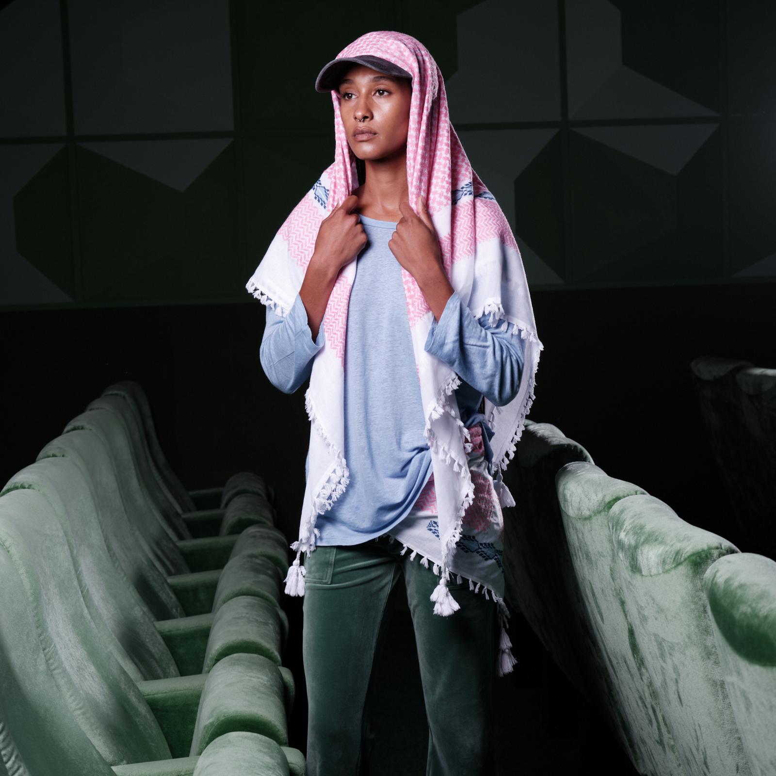 MINI PINK & WHITE FLAME COTTON KEFFIYEH