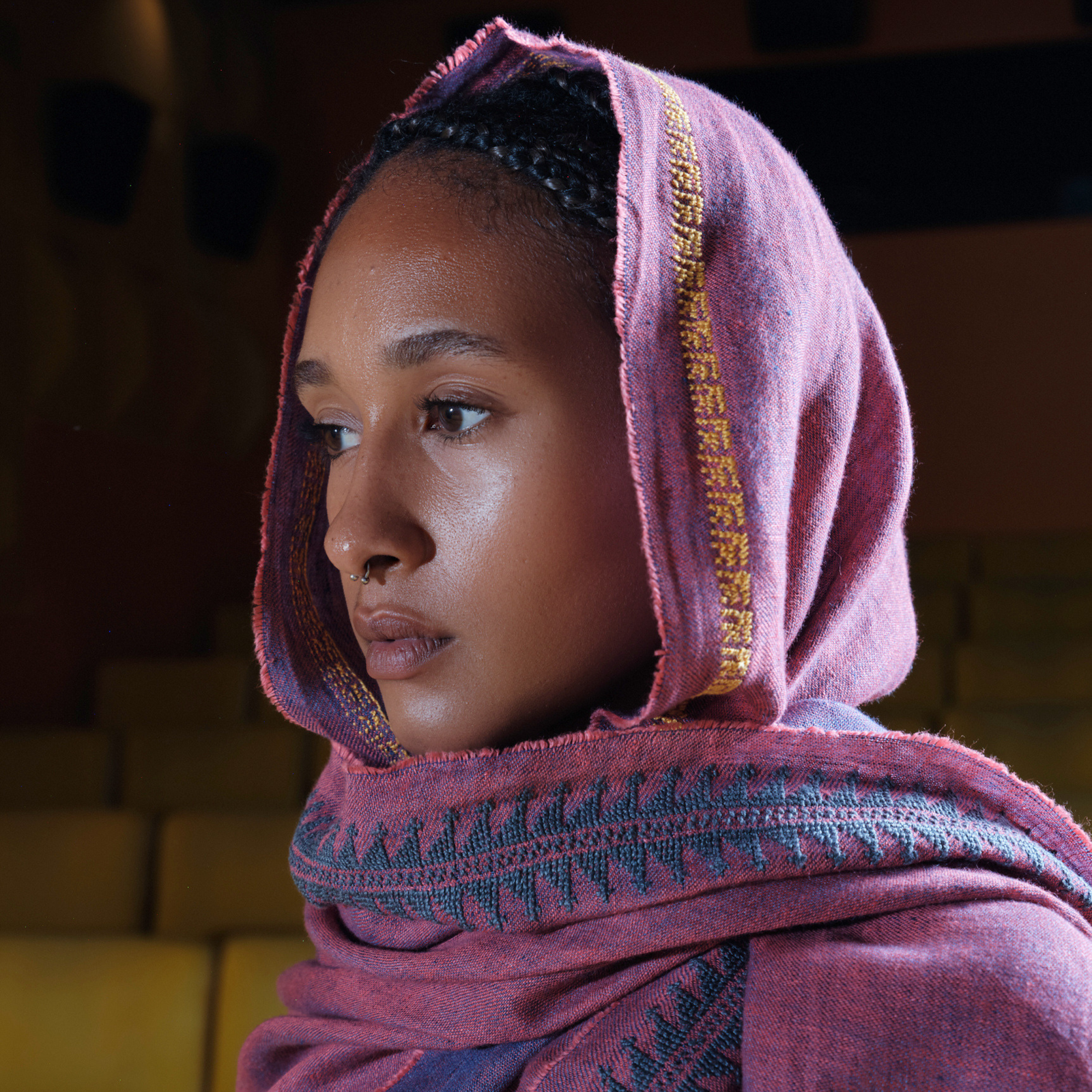 RED LINEN SHAWL MARY MAGDALENE