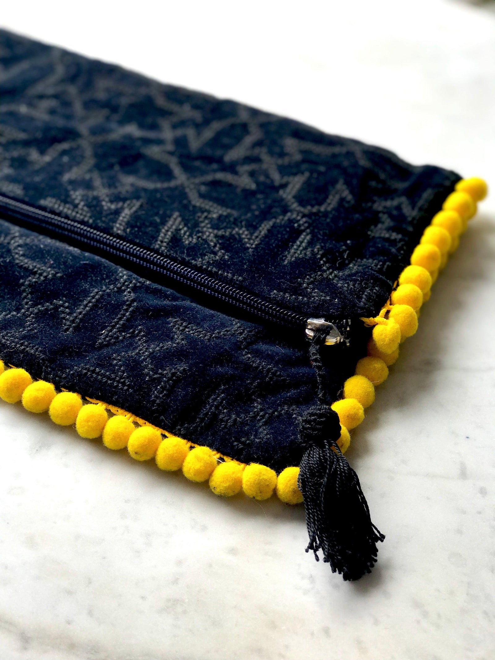 Black on Black/Yellow Pompons
