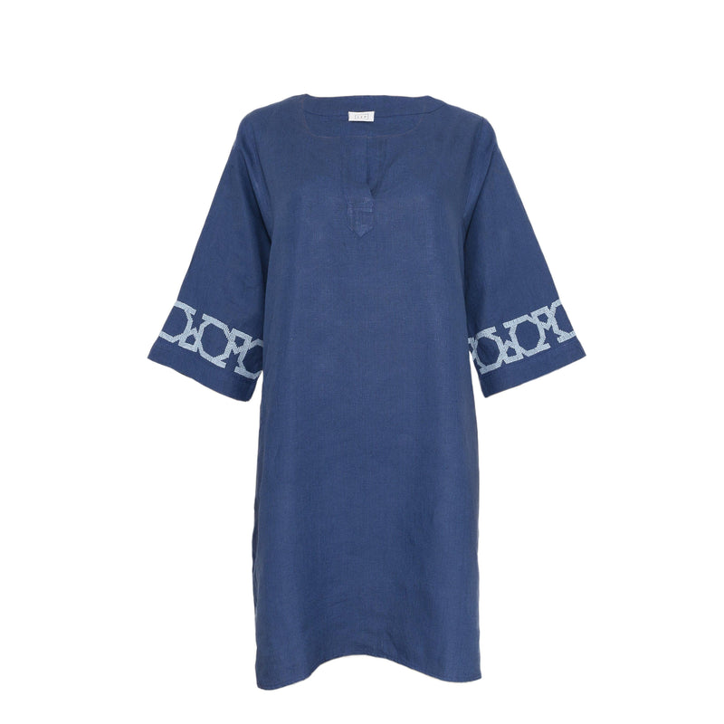 ESMERALDA INDIGO BLUE SHORT LINEN DRESS AL QUDS