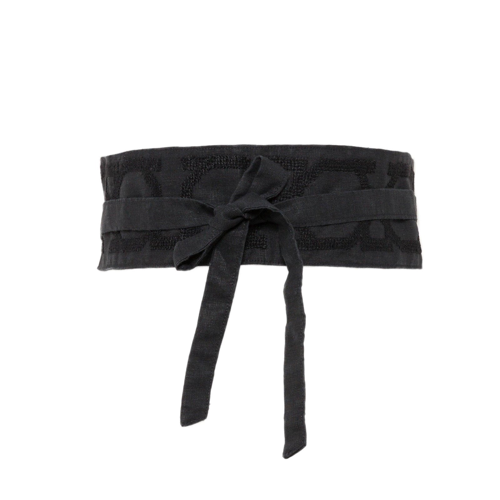 BLACK LINEN OBI BELT