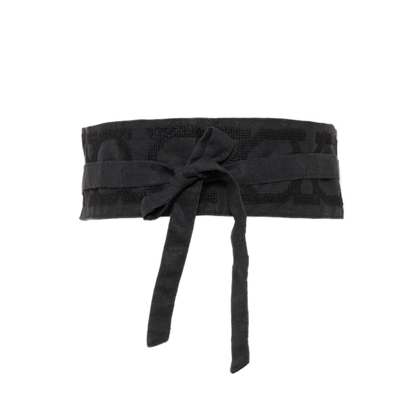BLACK LINEN OBI BELT