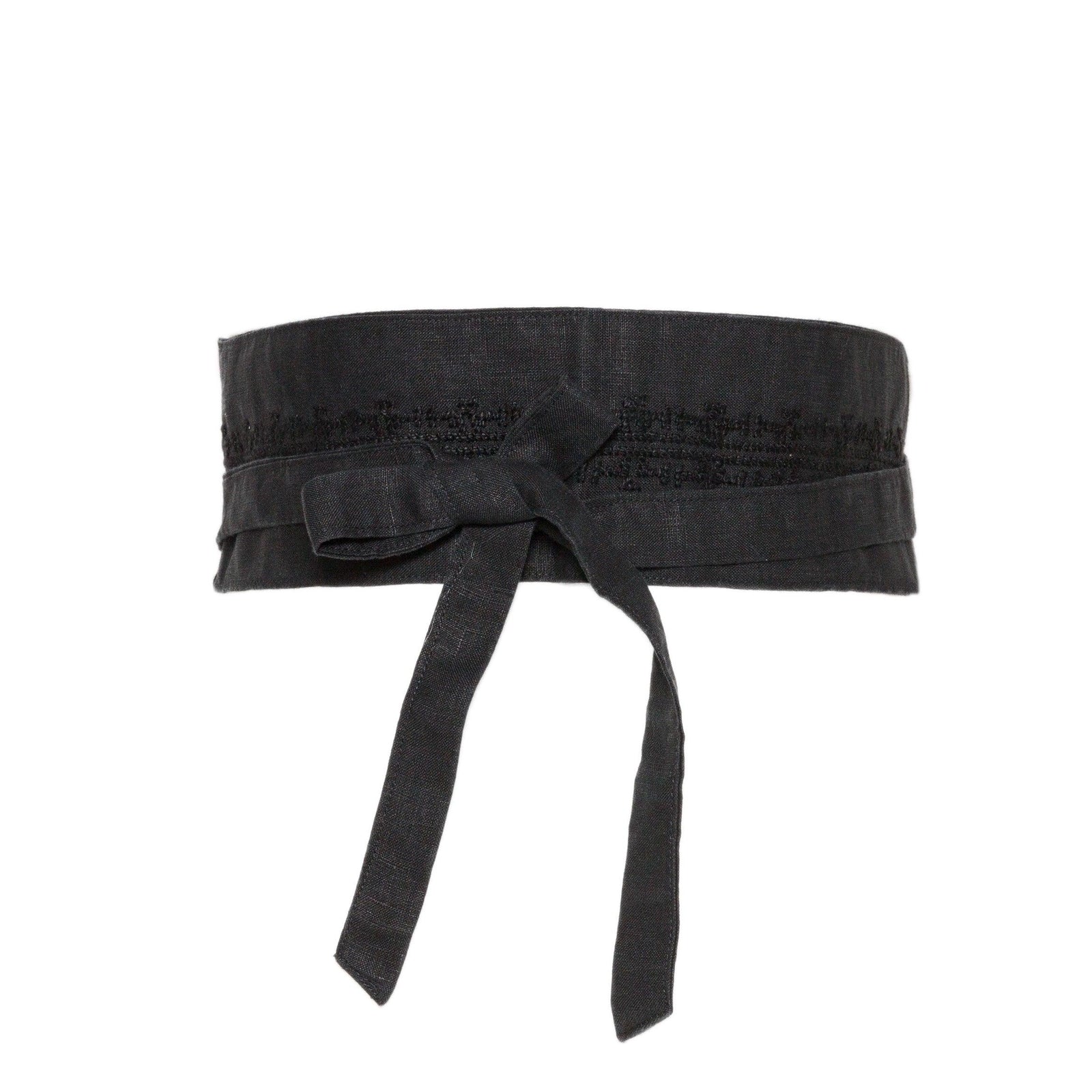 BLACK LINEN OBI BELT