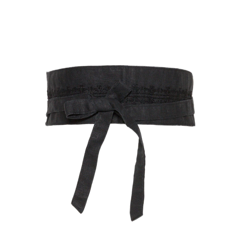BLACK LINEN OBI BELT