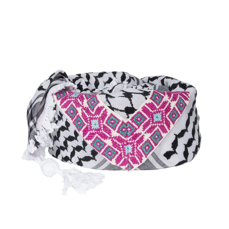 LINDA BLACK & WHITE CROSS KEFFIYEH