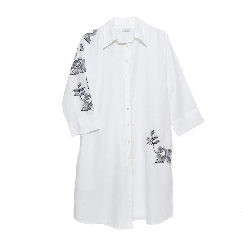 WHITE LINEN SHIRT DRESS STORM GRAY HANA ROSE