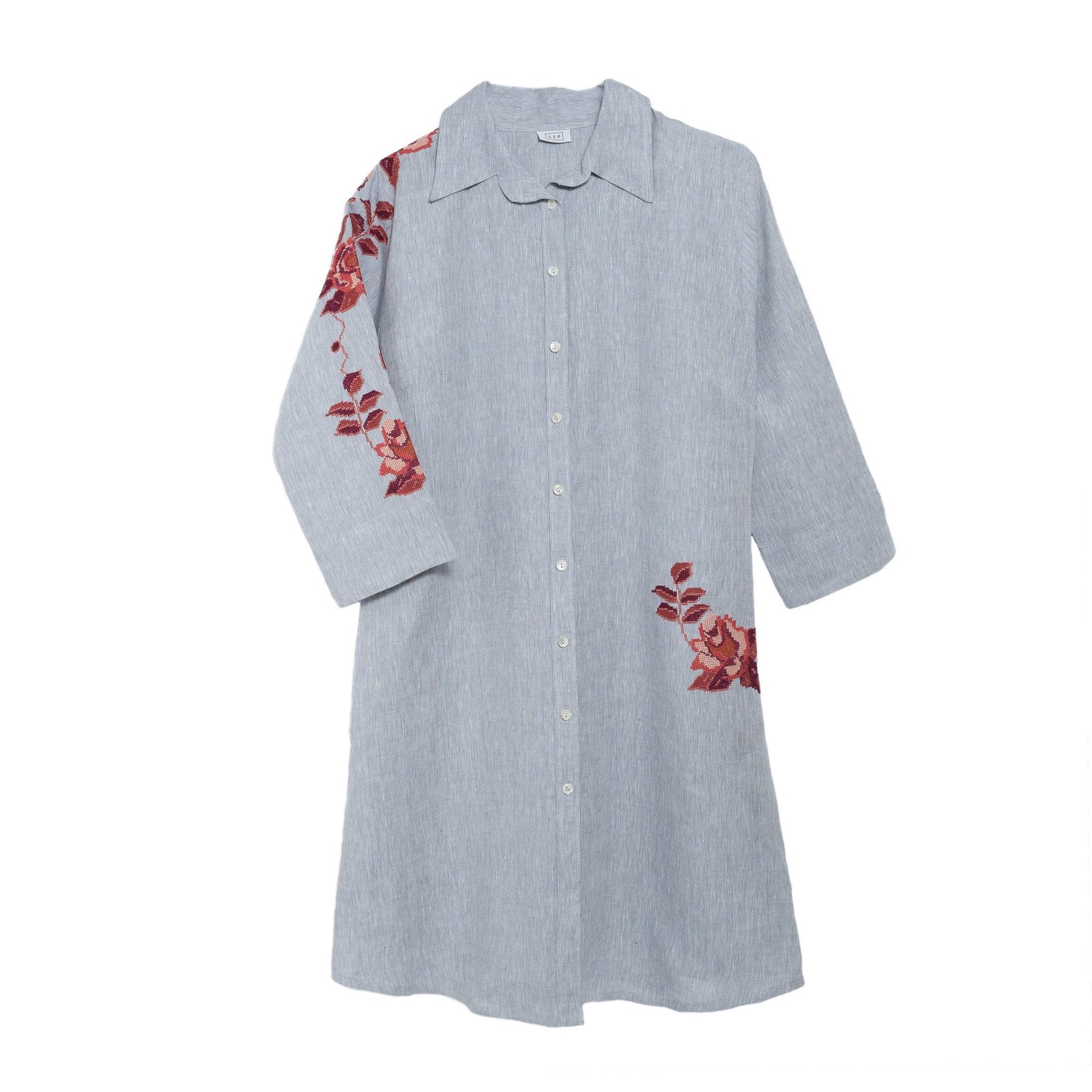 GRAY LINEN SHIRT DRESS BURNT ORANGE HANA ROSE