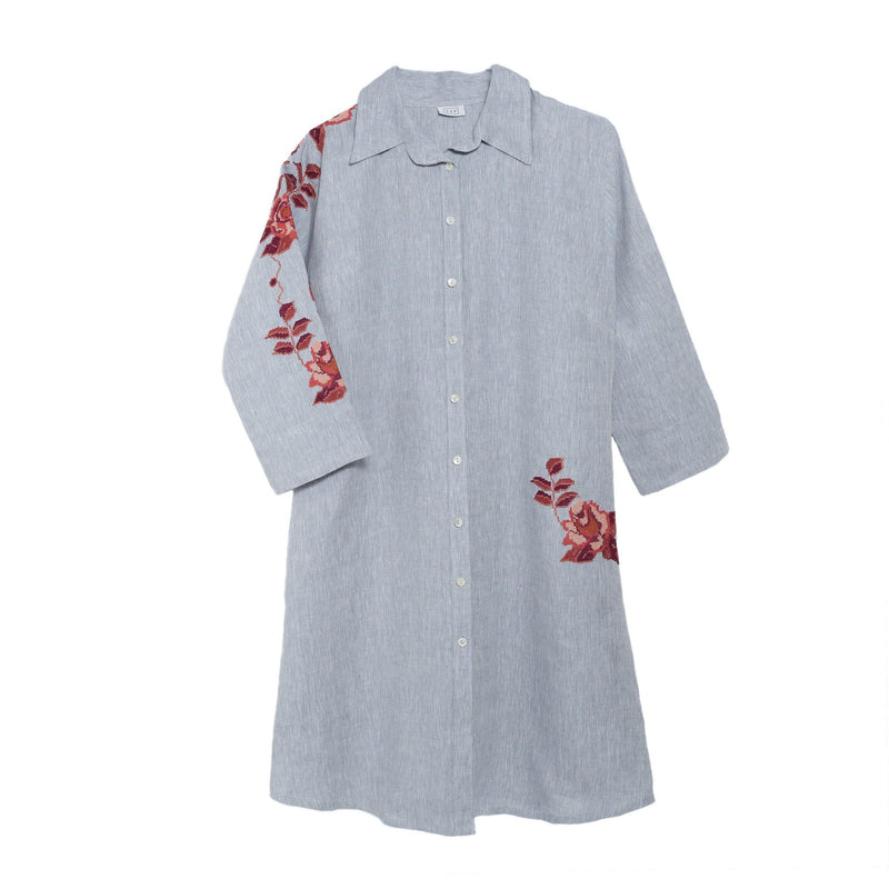 GRAY LINEN SHIRT DRESS BURNT ORANGE HANA ROSE