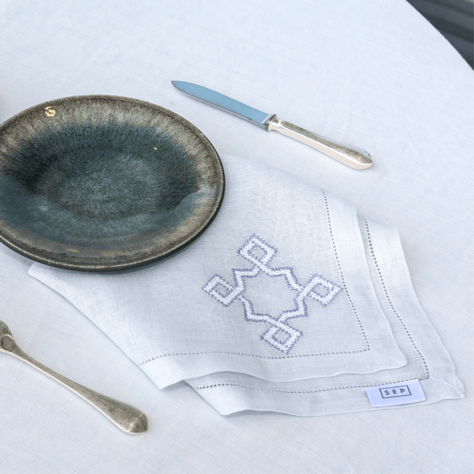 LINEN GAUZE TABLECLOTH GRAY/BLUE KOUTUBIA