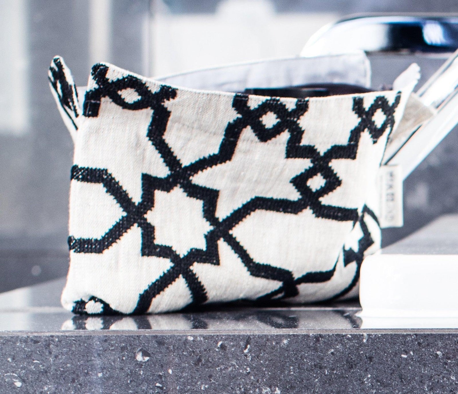 embroidered linen zipper clutch