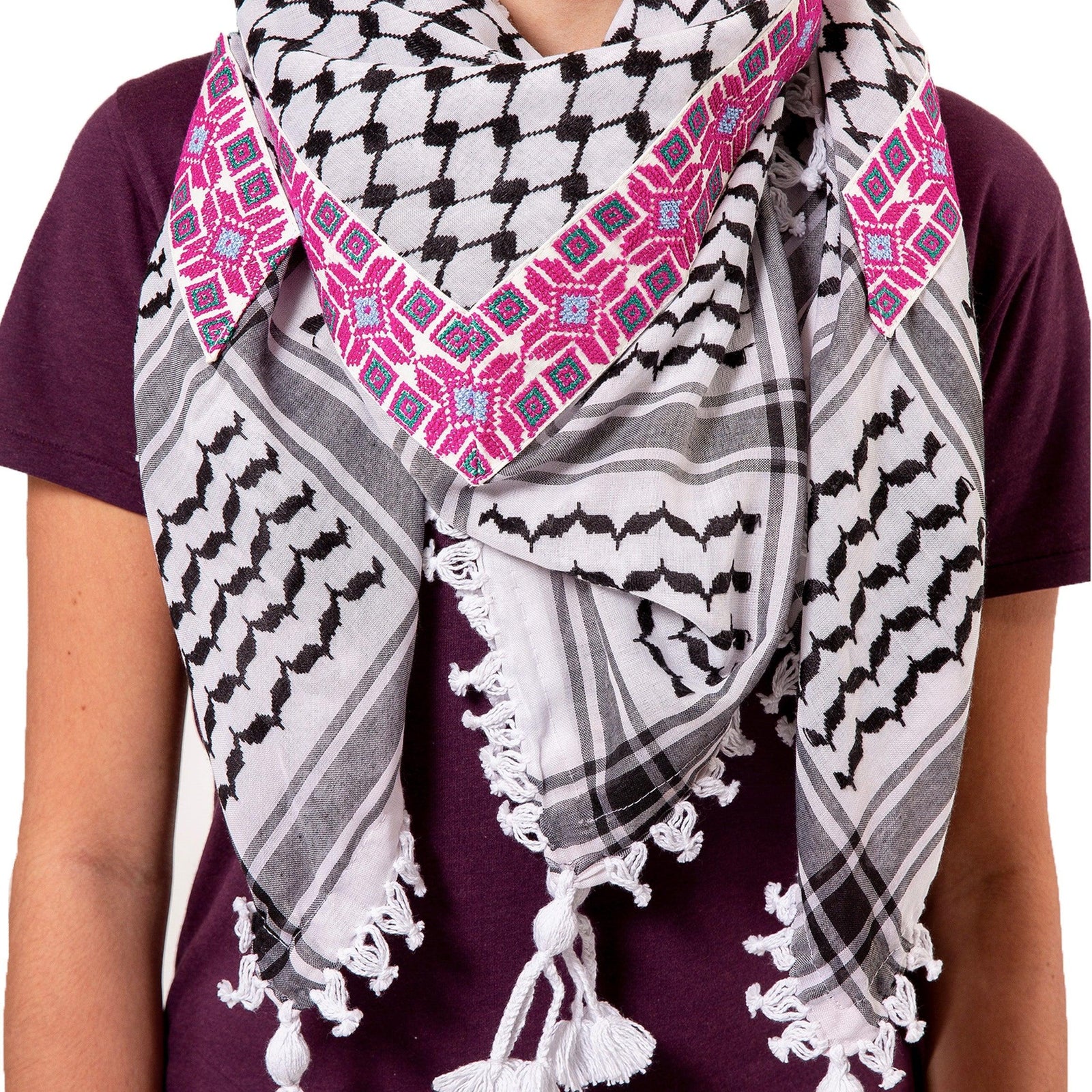 LINDA BLACK & WHITE CROSS KEFFIYEH