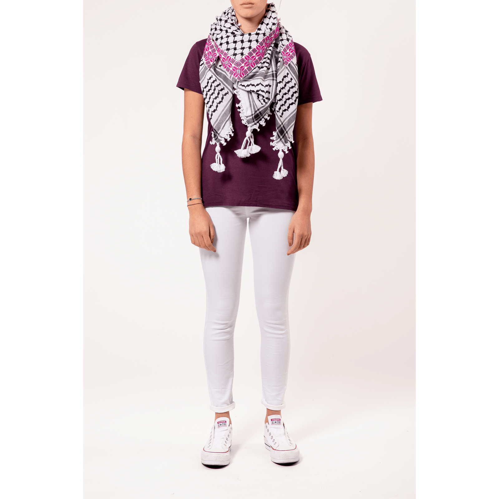 LINDA BLACK & WHITE CROSS KEFFIYEH