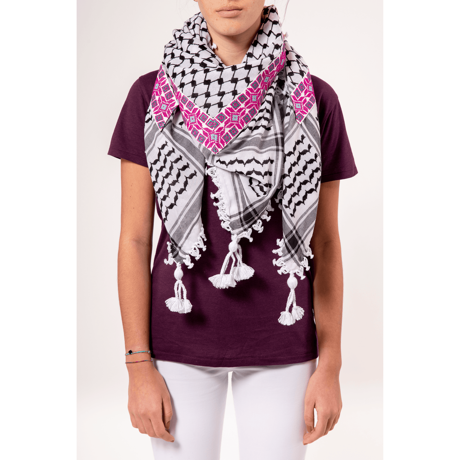 LINDA BLACK & WHITE CROSS KEFFIYEH